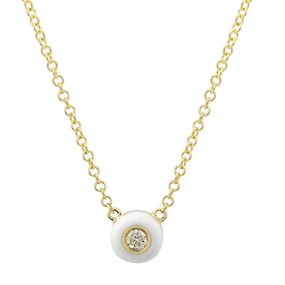 White Enamel and Diamond Dot Necklace