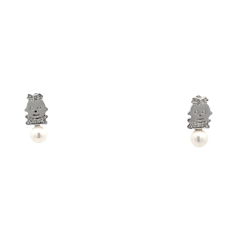 Girl on a Pearl with Bow Stud Earrings