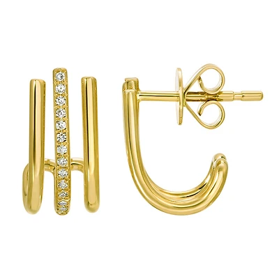 Triple Line Half Huggie Earrings