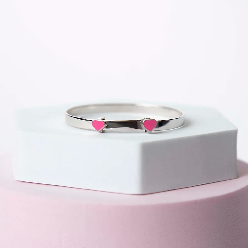 Silver Heart Enamel Kids Bangle Bracelet