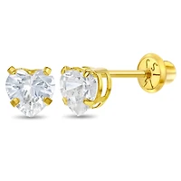 Classic Heart CZ Solitaire Clear Zirconia Kids Earrings