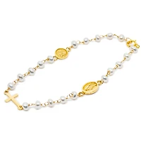 Cross, Miraculous Virgin and Guardian Angel Pearl Kids Bracelet