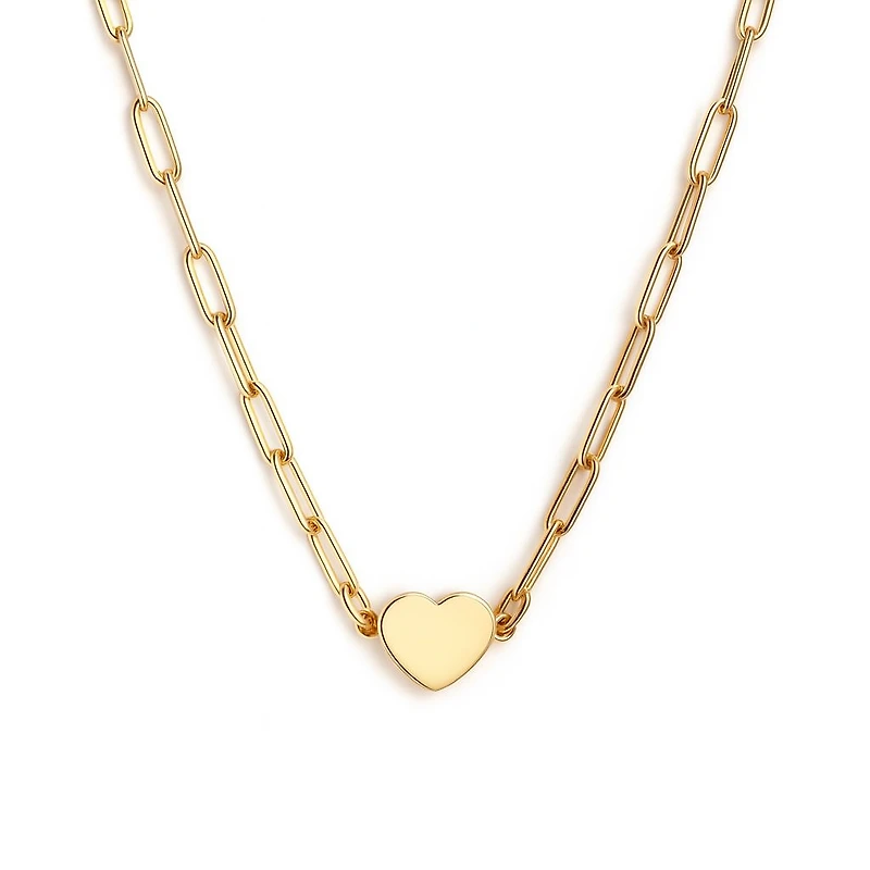 Heart Paperclip Link Necklace 14K