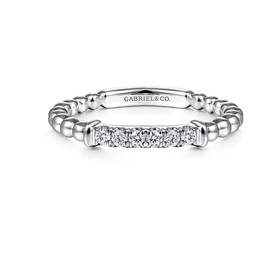 Beaded Diamond Bar White Gold Ring