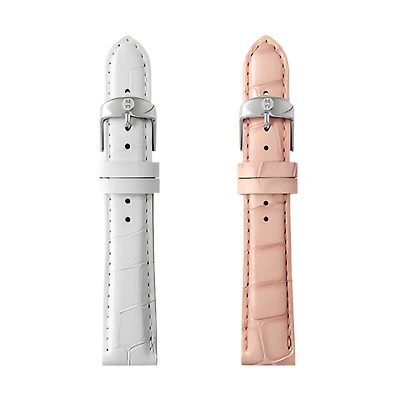 18MM Pink and White Leather Strap Set of Two