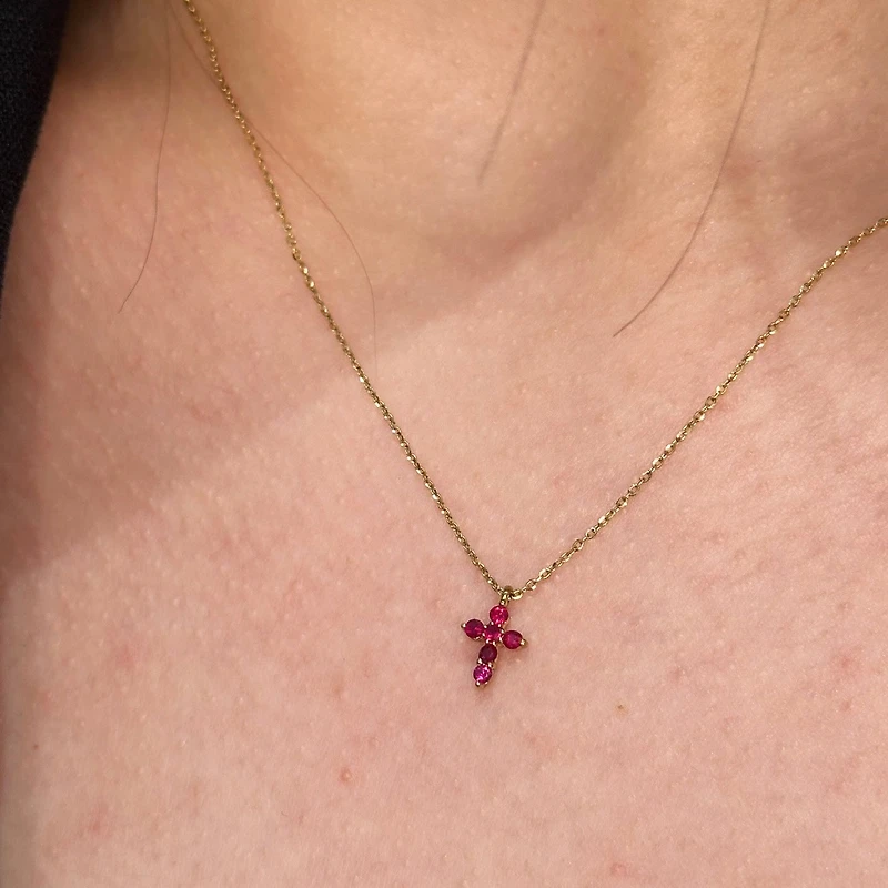 Mini Ruby Cross Necklace