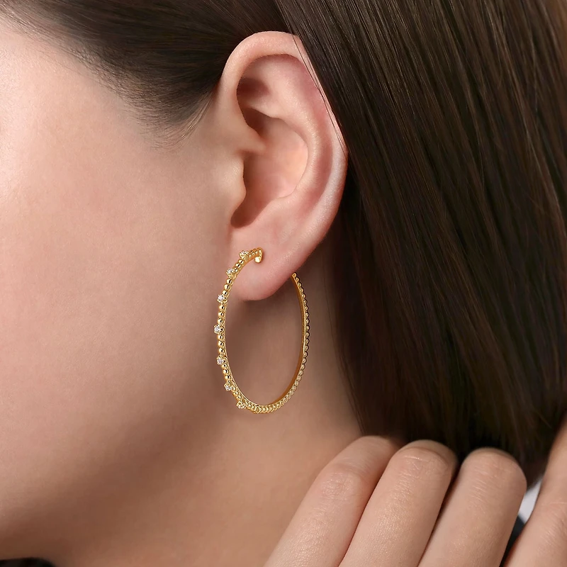 Diamond Dotted Gold Hoop Earrings 40mm