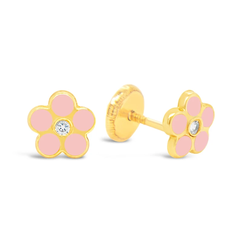 Pink Flower CZ Stud Earrings