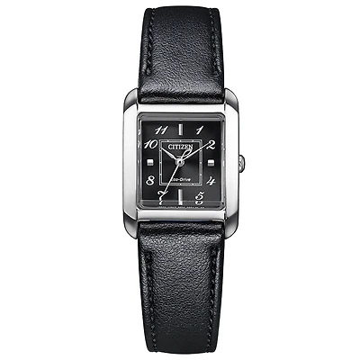 L Bianca Black Leather 22mm Watch