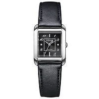 L Bianca Black Leather 22mm Watch
