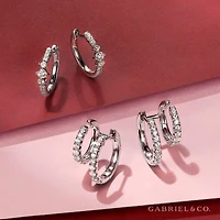 Double Huggie Diamond White Gold Earrings
