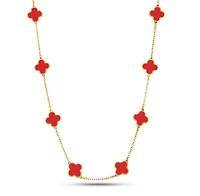 Clover Inlay Coral Necklace