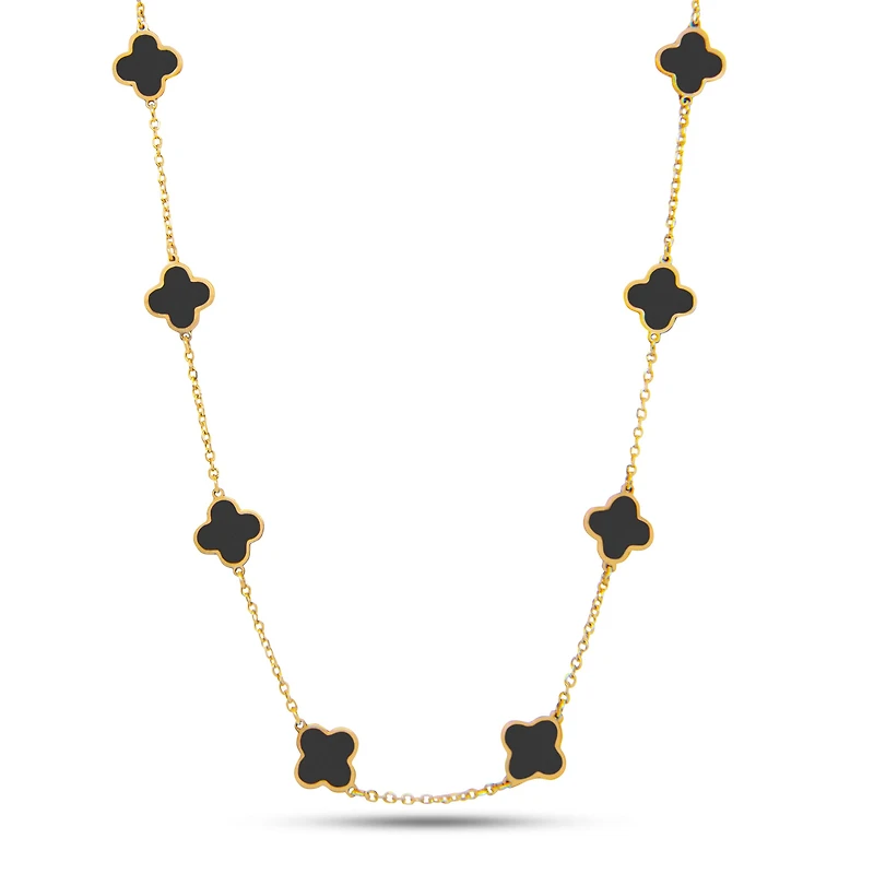 Clover Inlay Black Onyx Necklace