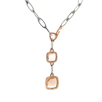 Lariat Paperclip Necklace with Square Ligth Pink Quartz