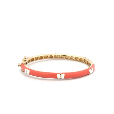 Coral/White Butterflies Kids Bangle Bracelet