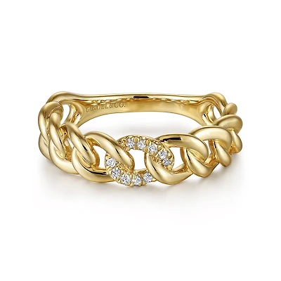 Curb Chain Diamond Yellow Gold Ring