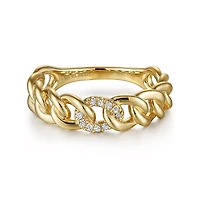 Curb Chain Diamond Yellow Gold Ring