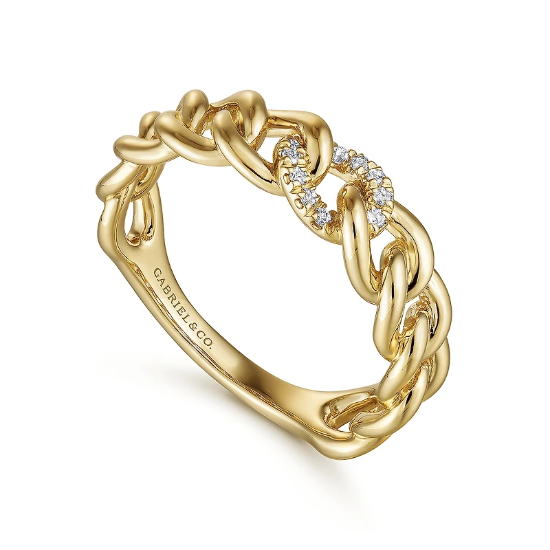 Curb Chain Diamond Yellow Gold Ring