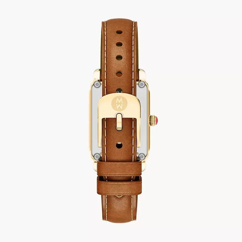 Deco Park 18K Gold-Plated Watch with Brown Leather Strap