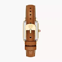 Deco Park 18K Gold-Plated Watch with Brown Leather Strap