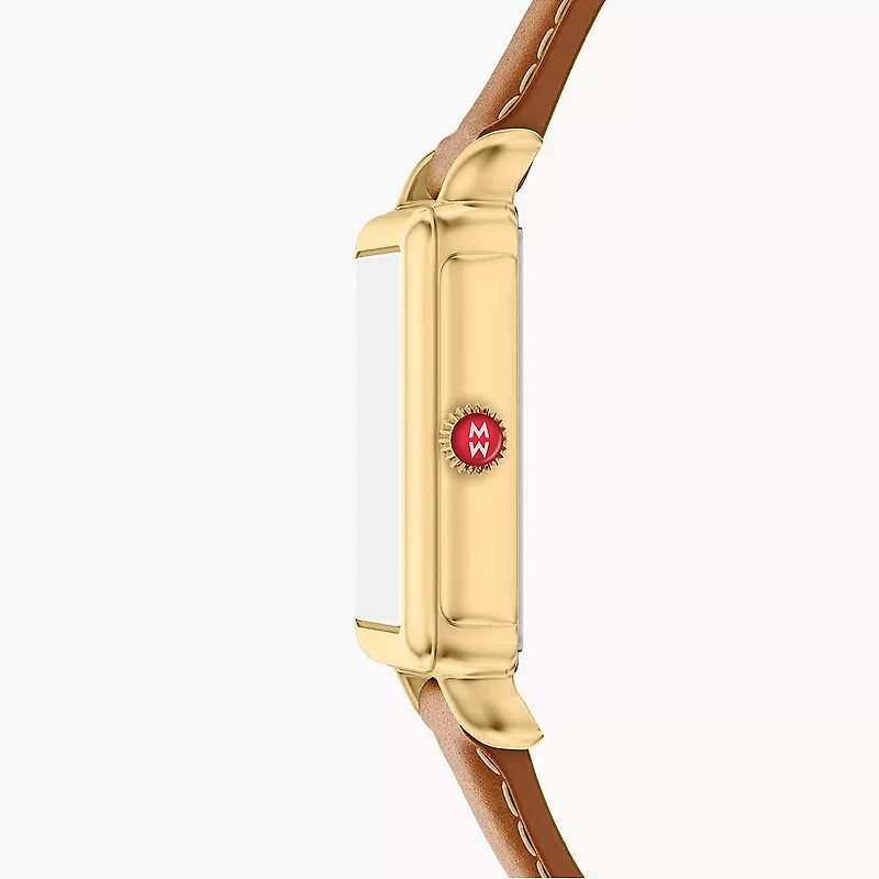 Deco Park 18K Gold-Plated Watch with Brown Leather Strap