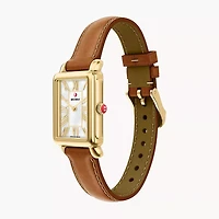 Deco Park 18K Gold-Plated Watch with Brown Leather Strap