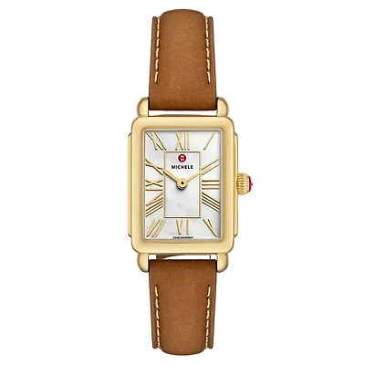 Deco Park 18K Gold-Plated Watch with Brown Leather Strap