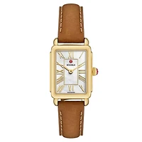 Deco Park 18K Gold-Plated Watch with Brown Leather Strap