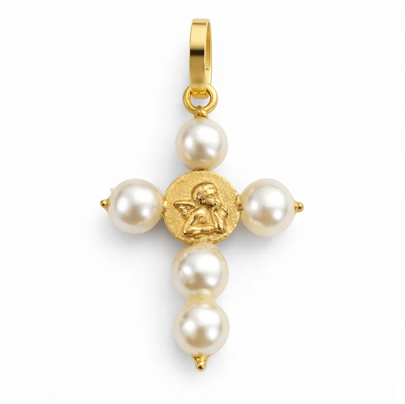 Angel and Pearls Cross Pendant