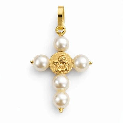 Angel and Pearls Cross Pendant