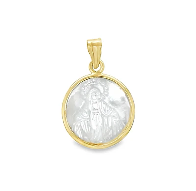 Virgen Milagrosa Mother Pearl 14MM Round Pendant