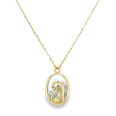 Virgen Nina Oval Mother Pearl and Pearls Necklace