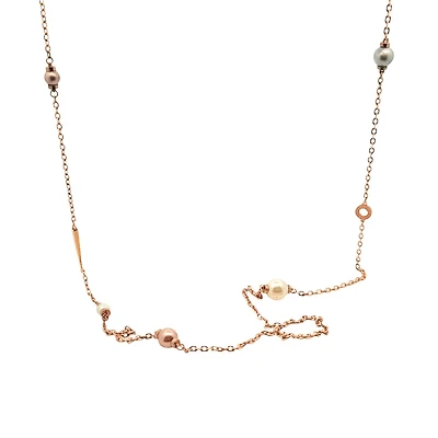 Rose Gold Long Necklace with Multicolored Pearls