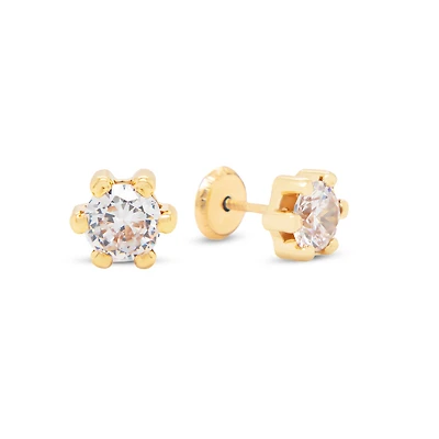 Six Prong Zirconia 4MM Clear Stud Earrings