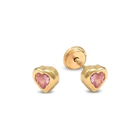 5.5mm Pink CZ Heart Stud Earrings