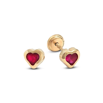5.5mm Red CZ Heart Stud Earrings
