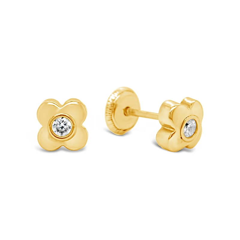 Clover Flower Zirconia Center Stud Earrings