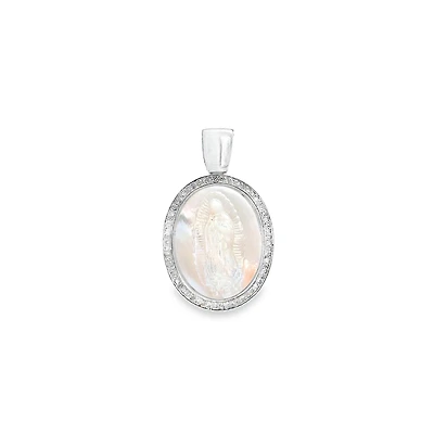 Mother Of Pearl Virgin Mary Diamond Pendant 23MM