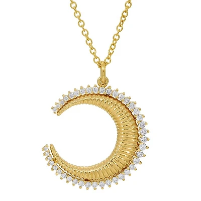 Spectacular Crescent Ribbed Moon Diamonds Necklace