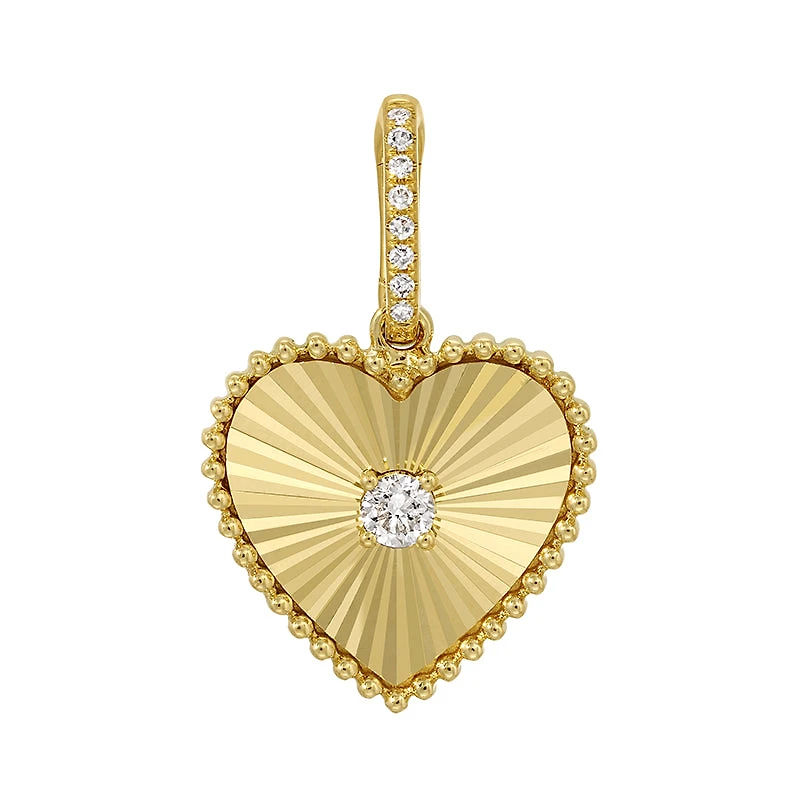 Fluted Heart with Center Diamond Pendant 7.5MM