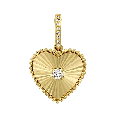 Fluted Heart with Center Diamond Pendant 7.5MM