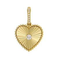 Fluted Heart with Center Diamond Pendant 7.5MM