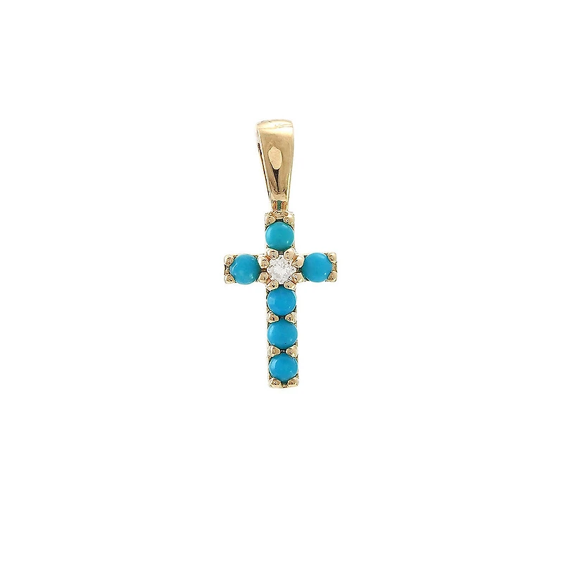 Turquoise/Diamond Cross 12MM Pendant