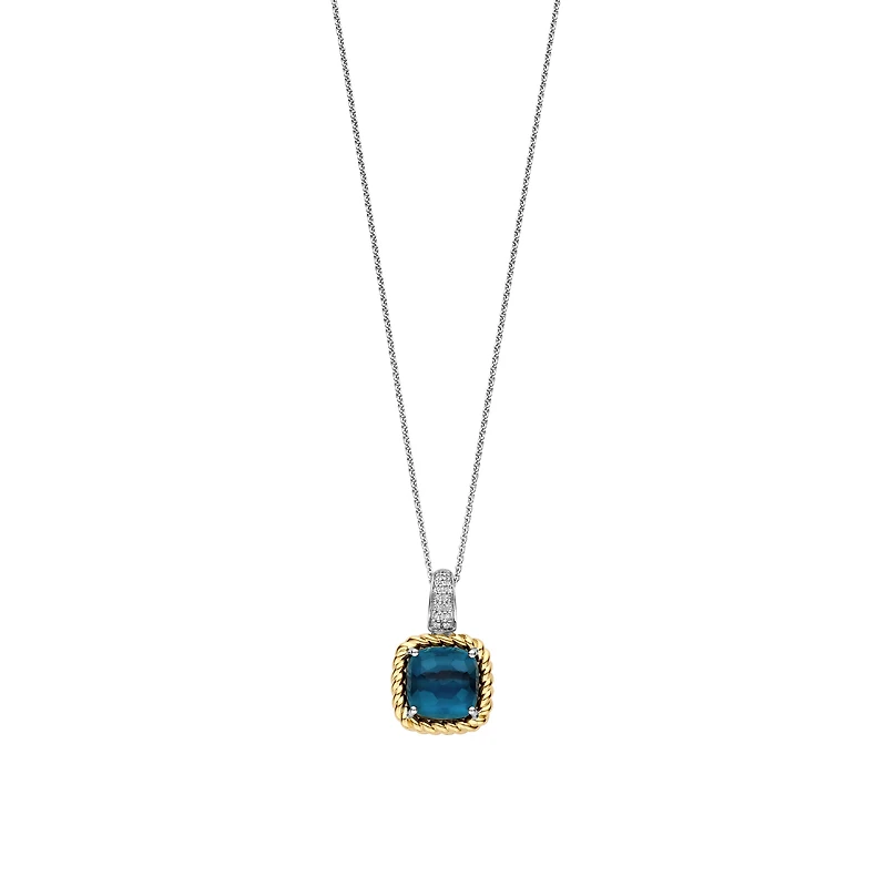 Blue Cushion Twisted Frame Necklace