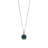 Blue Cushion Twisted Frame Necklace