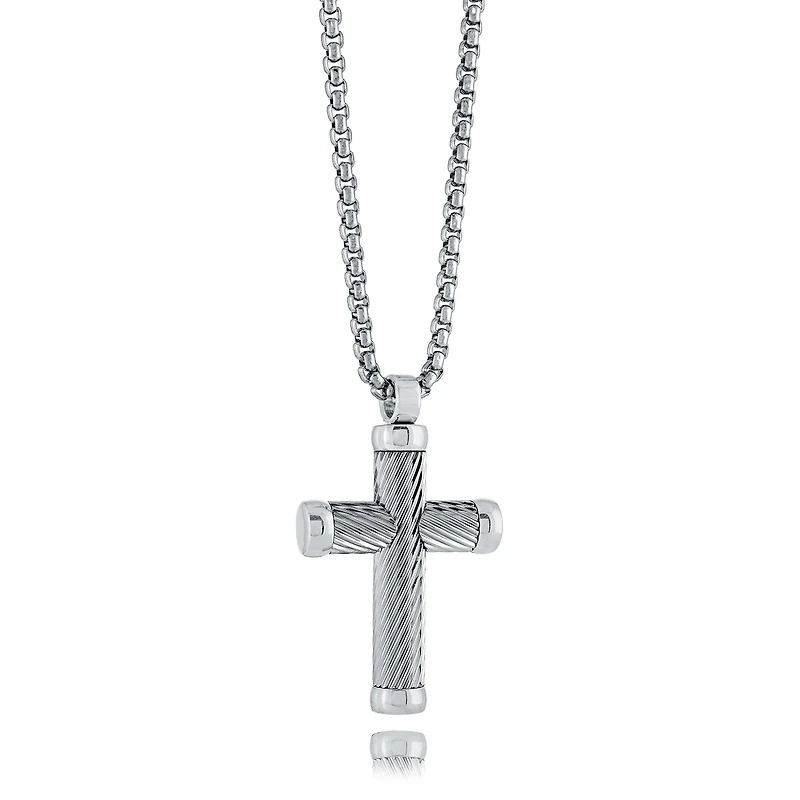 Twisted Lines Steel Cross Necklace