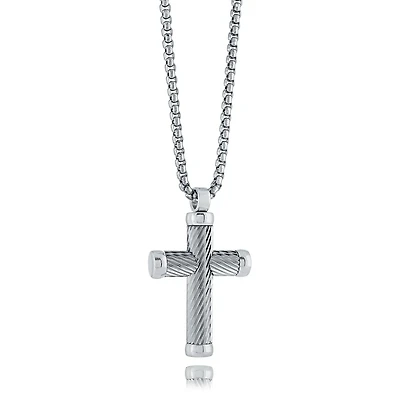 Twisted Lines Steel Cross Necklace