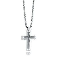 Twisted Lines Steel Cross Necklace