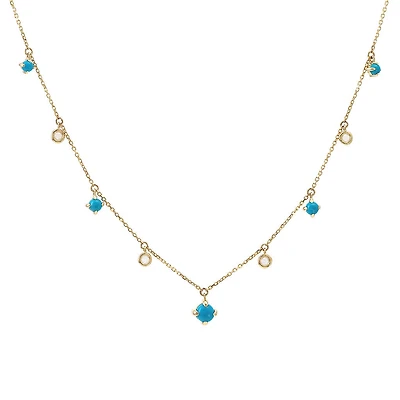 Turquoise and Diamond Dangles Necklace