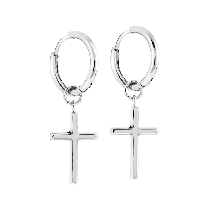 Cross Huggie Steel Earrings